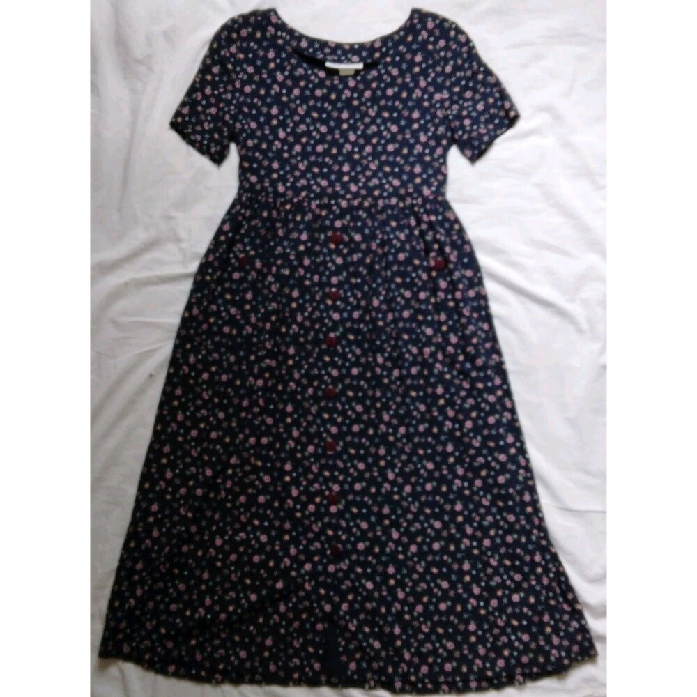 Vintage Fiber Optics Button Down Dress 90s Cottagecore Fairycore Blue Floral 7/8